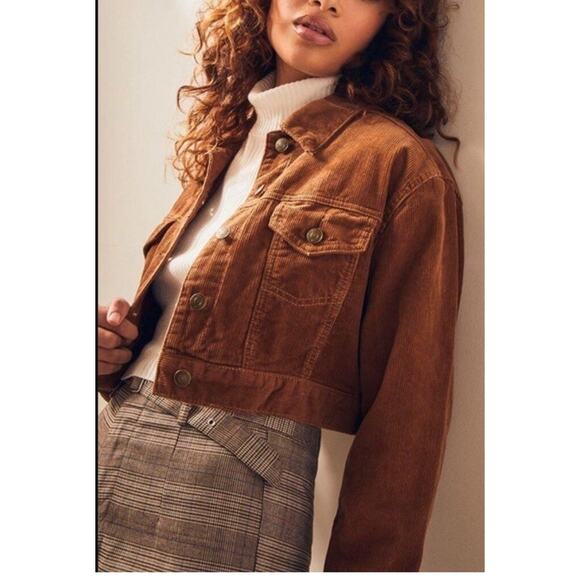 Pacsun Flannel Lined Corduroy Trucker Jacket Crop Women’s XS/S‎ Orange Brown - Picture 3 of 7